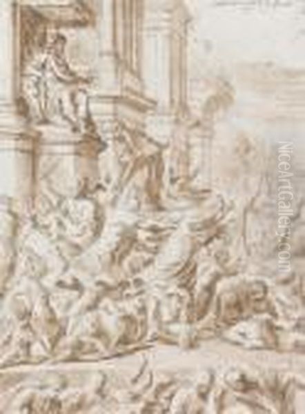 Der Kindermord Des Herodes. Oil Painting by Simone Cantarini (Pesarese)