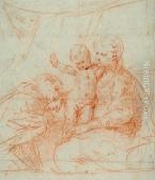 Madonna And Child And Saint Borromeo Oil Painting by Simone Cantarini (Pesarese)