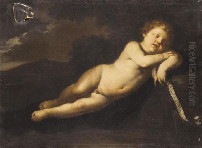 Infant Saint John The Baptist Asleep In A Landscape Oil Painting by Simone Cantarini (Pesarese)