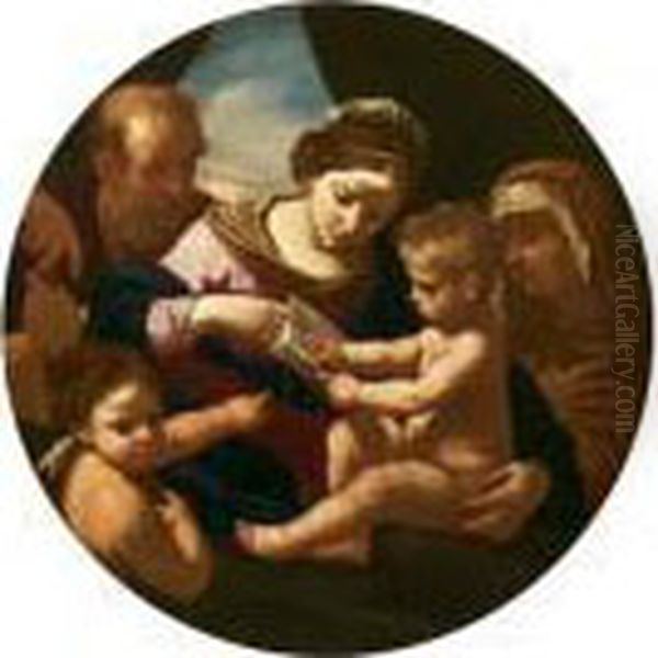 Sacra Famiglia Con Sant'anna E San Giovannino Oil Painting by Simone Cantarini (Pesarese)