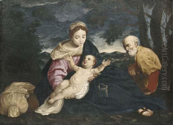 The Rest On The Flight Into Egypt Oil Painting by Simone Cantarini (Pesarese)