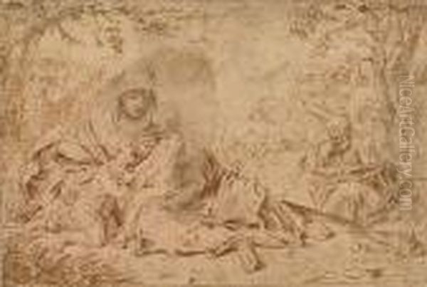 The Holy Family With St. John The Baptist Oil Painting by Simone Cantarini (Pesarese)