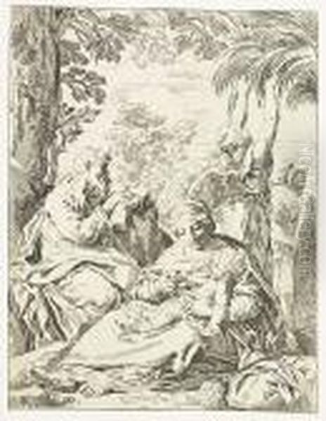 Rest On The Flight Into Egypt<</b> Oil Painting by Simone Cantarini (Pesarese)