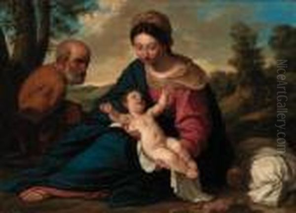 The Rest On The Flight Into Egypt Oil Painting by Simone Cantarini (Pesarese)