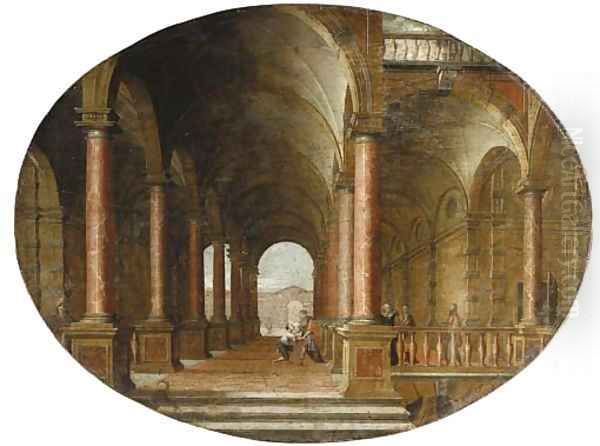 A classical portico with the Return of the Prodigal Son Oil Painting by Hendrick Van Steenwyck II