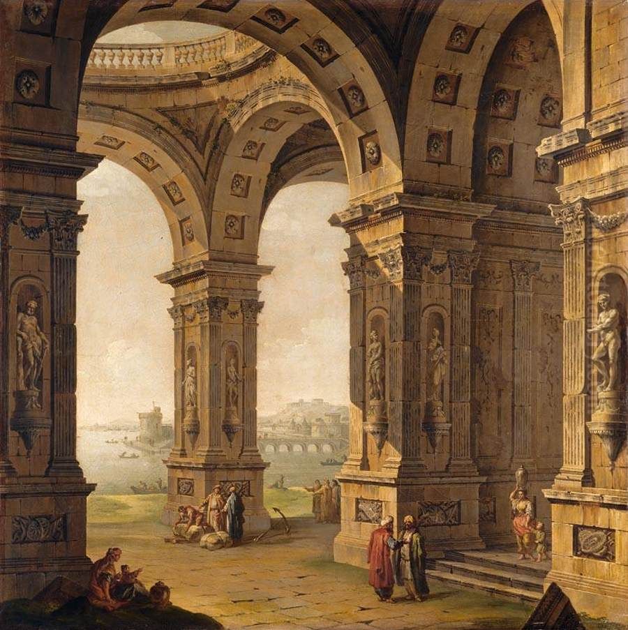 Architectural Capriccio Oil Painting by Antonio Joli