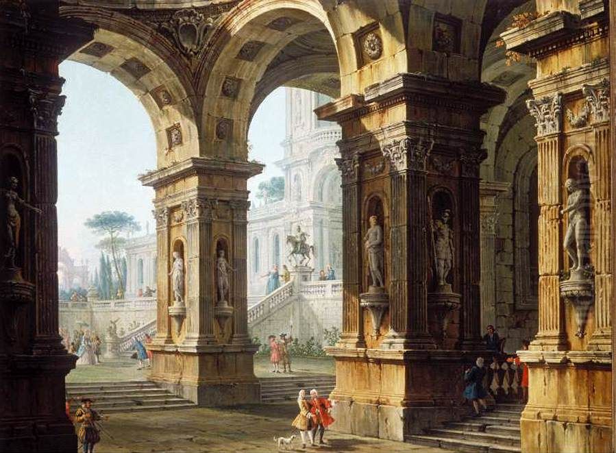 Capriccio With Elegant Figures Oil Painting by Antonio Joli