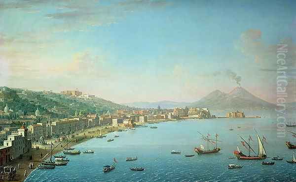 Naples from the Bay with Mt Vesuvius in the Background Oil Painting by Antonio Joli