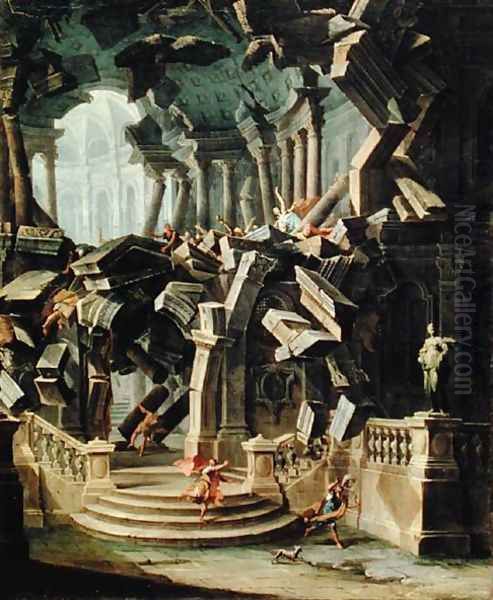 Samson Destroying the Temple of Dagan god of the Philistines Oil Painting by Antonio Joli