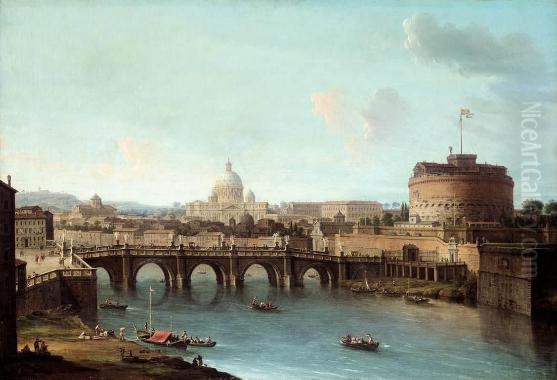 View of the Tiber Oil Painting by Antonio Joli