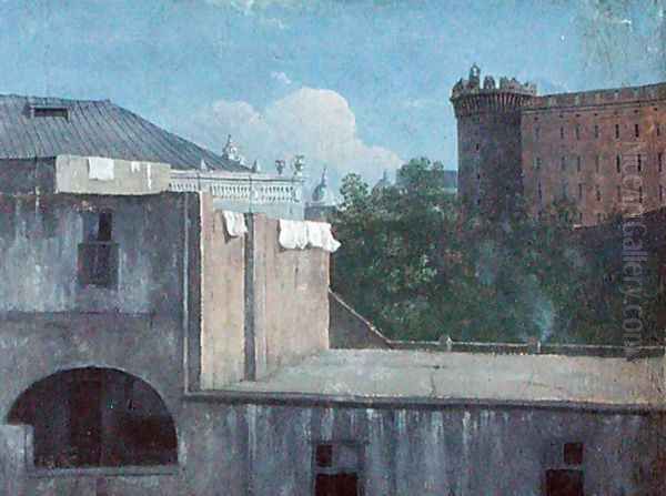 Buildings in Naples with the north east side of Castel Nuovo Oil Painting by Thomas Jones