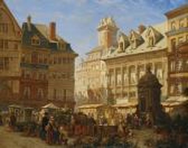 The Flower Market Oil Painting by Jacques Carabain
