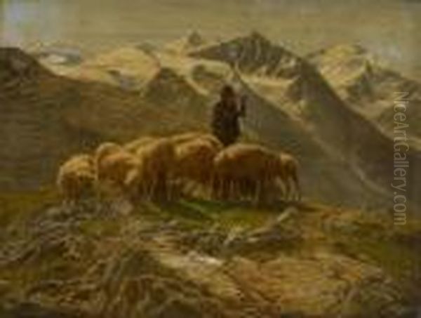 Berger A La Longue Vue Sur Fond De Paysage Oil Painting by Jacques Carabain