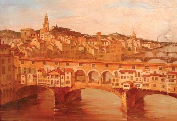 Firenze Con Il Ponte Vecchio Oil Painting by Jacques Carabain