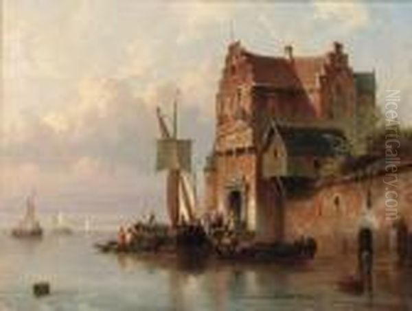 Unloading At The Customs House Oil Painting by Jacques Carabain