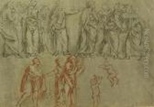 Study Of A Relief With Groups Of Figures And Two Studies Of Children Oil Painting by Caravaggio