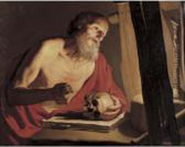 Saint Jerome With A Skull And Crucifix Oil Painting by Caravaggio