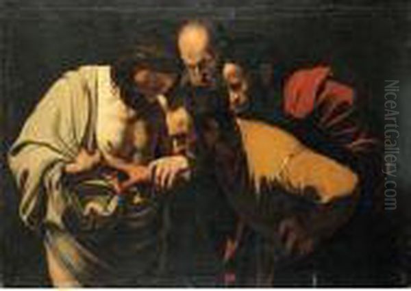 Incredulita' Di San Tommaso Oil Painting by Caravaggio