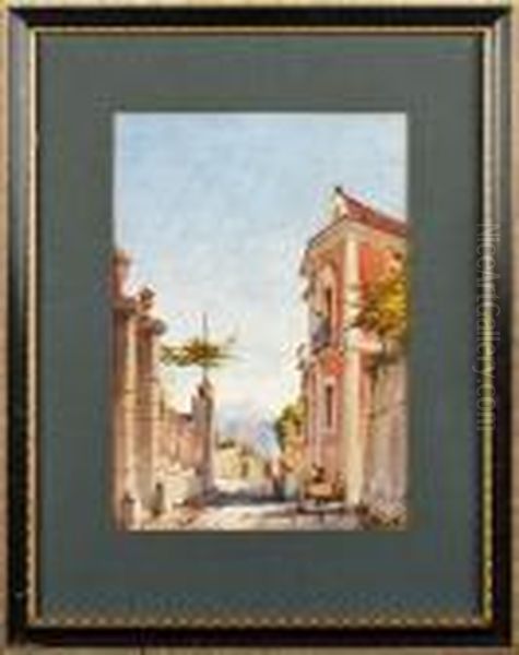 An Italian Street Scene Oil Painting by Gabriele Carelli