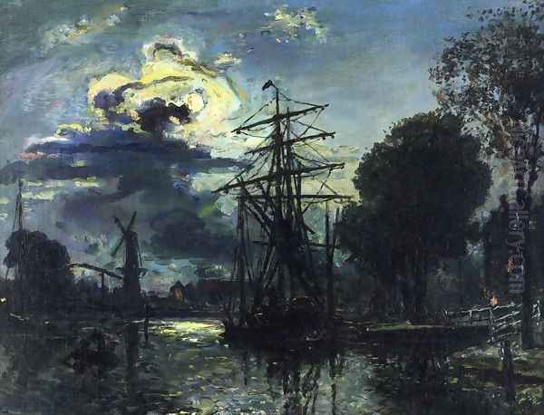 Canal in the Moonlight Oil Painting by Johan Barthold Jongkind