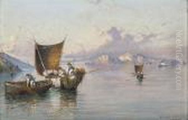 Fishing Vessels Before Capri Oil Painting by Giuseppe Carelli
