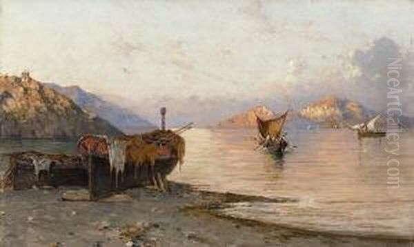 Fischerboote Am Golf Von
 Neapel. Oil Painting by Giuseppe Carelli