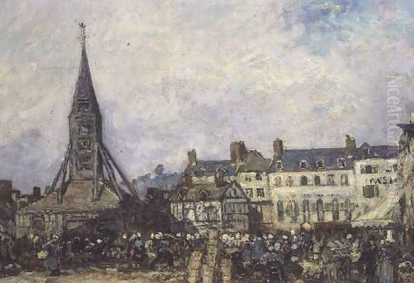 The Market at Sainte-Catherine, Honfleur Oil Painting by Johan Barthold Jongkind