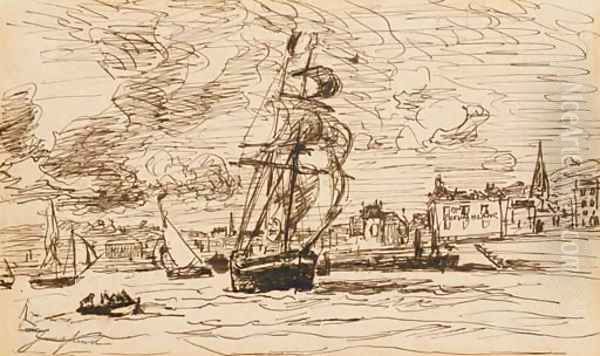 L'entree du port de Honfleur Oil Painting by Johan Barthold Jongkind