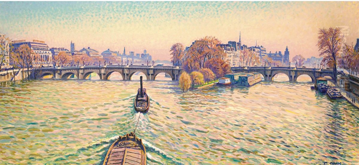 Remorqueur Sur La Seine Oil Painting by Gustave Cariot
