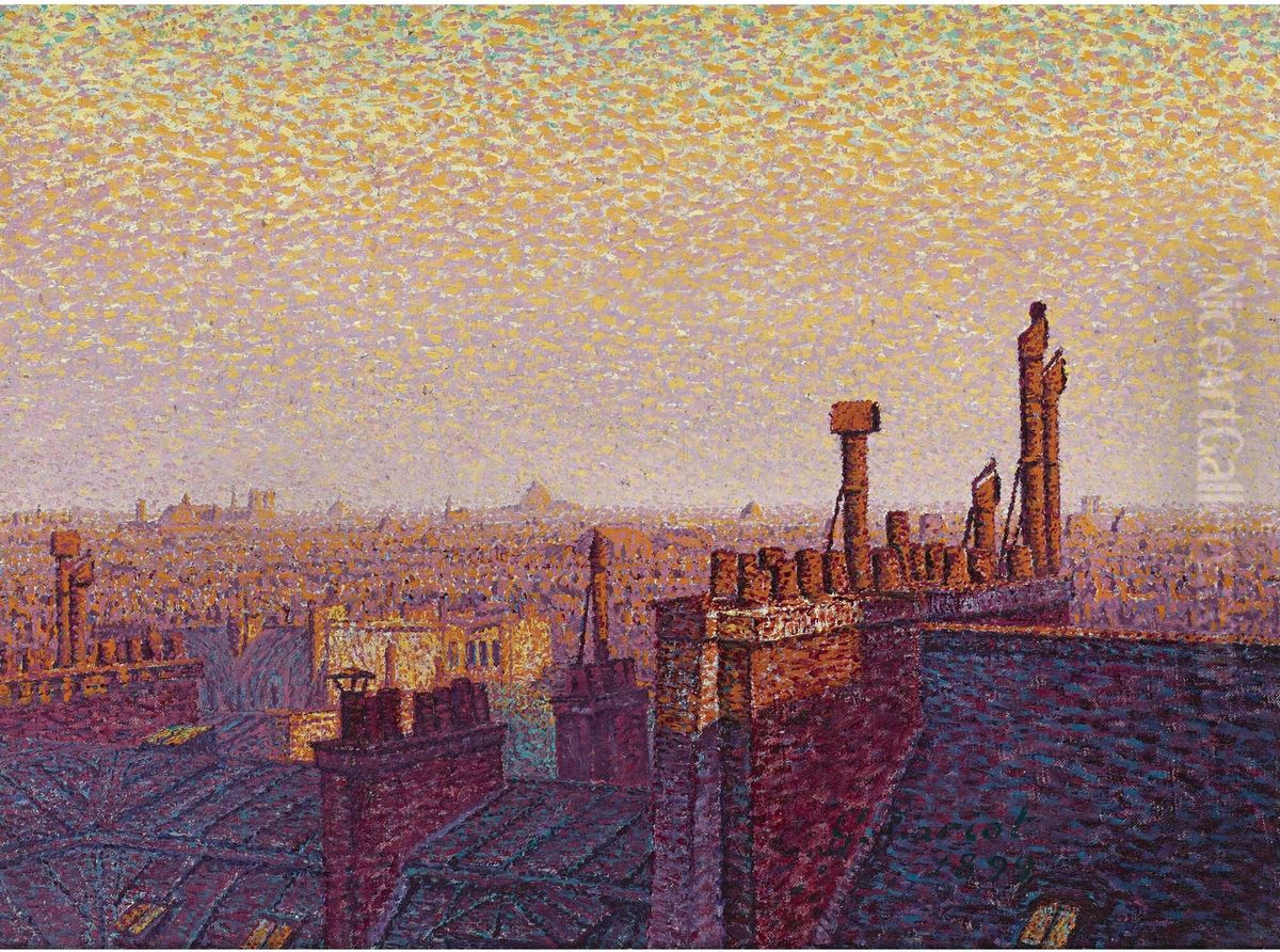 Les Toits De Paris, Coucher De Soleil Oil Painting by Gustave Cariot
