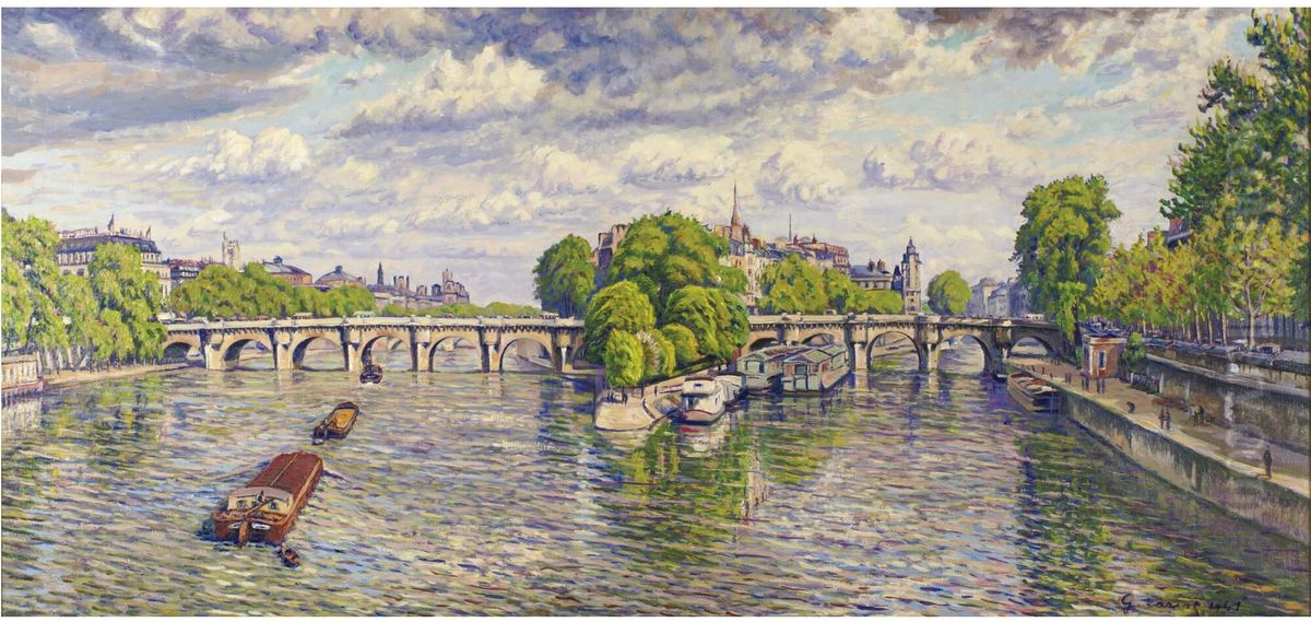 Le Pont Neuf A Paris (juillet Nuageux No. 2) Oil Painting by Gustave Cariot