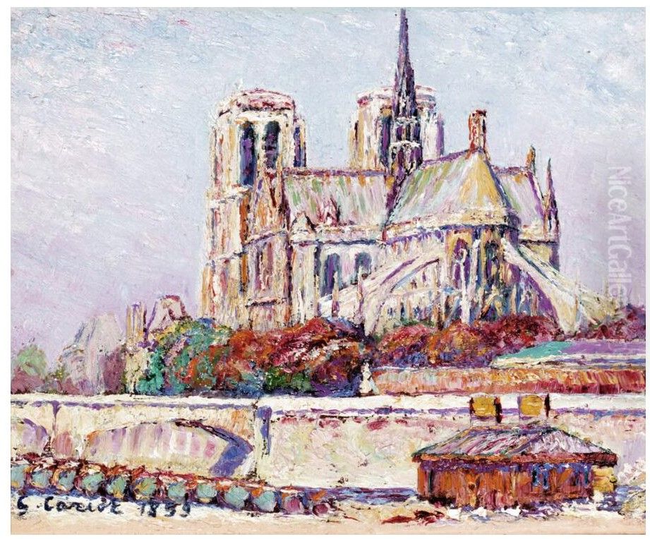Etude De Notre-dame Et Les Heures Au Port Des Vins Oil Painting by Gustave Cariot