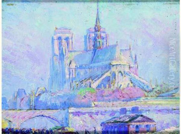 Paris, Notre-dame, Vue Du Port Aux Vins, Vers 10 H 1 / 2, Automne 1899 Oil Painting by Gustave Cariot