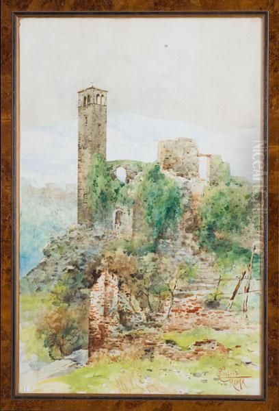 Paesaggio Con Torre E Rovine Oil Painting by Onorato Carlandi
