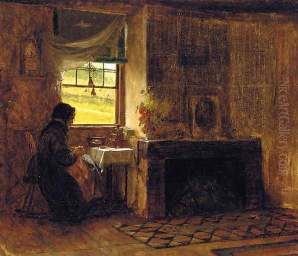 Interior of a Farm House in Maine Oil Painting by Eastman Johnson