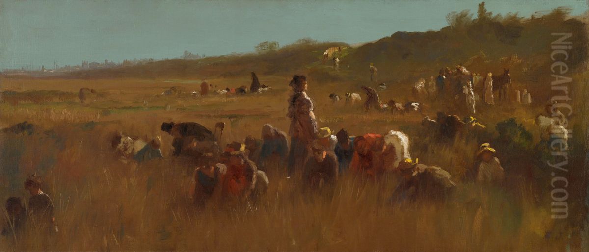 Cranberry Pickers, Nantucket Oil Painting by Eastman Johnson