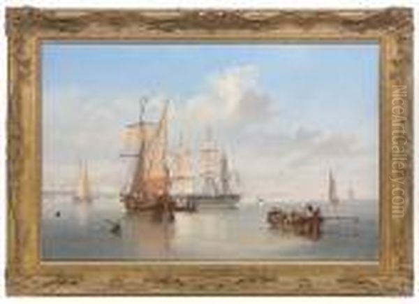 Shipping In A Flat Calm Off The Dutch Coast Oil Painting by John Wilson Carmichael
