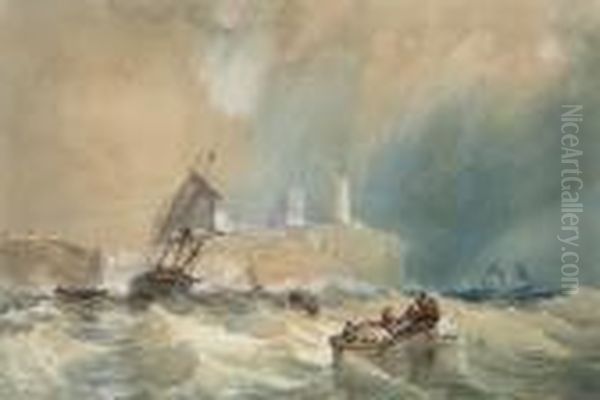 A Trading Brig Running Out Of Tynemouth Oil Painting by John Wilson Carmichael