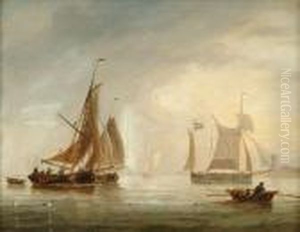 Sailingbarges And Fishing Boats Off The Dutch Coas Oil Painting by John Wilson Carmichael