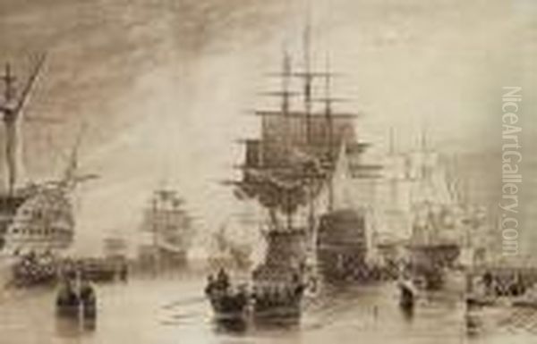 The Arrival Of The Victory With 
The Body Of Lord Nelson On Board, At The Battle Of Trafalgar Dec 6th 
1805 Oil Painting by John Wilson Carmichael