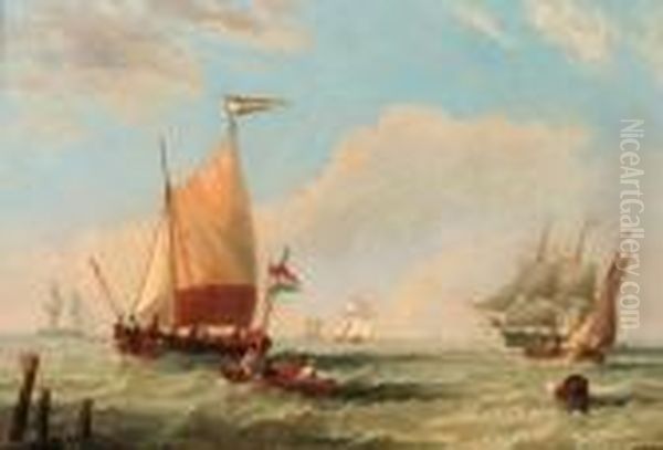 Busy Coastal Shipping Lanes Oil Painting by John Wilson Carmichael