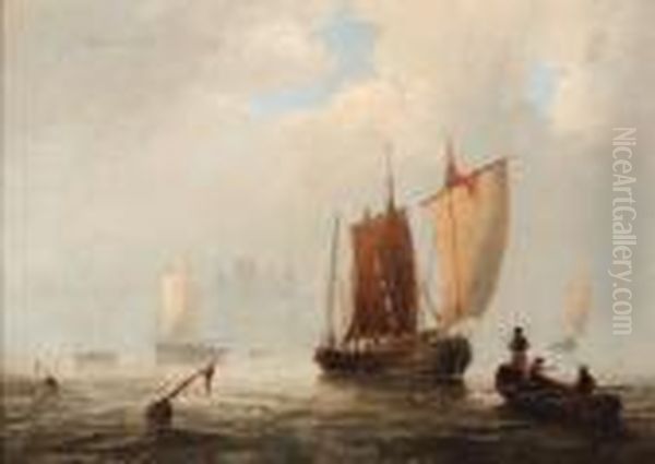 Fishing Craft Off Bamburgh Castle, Early Morning Oil Painting by John Wilson Carmichael
