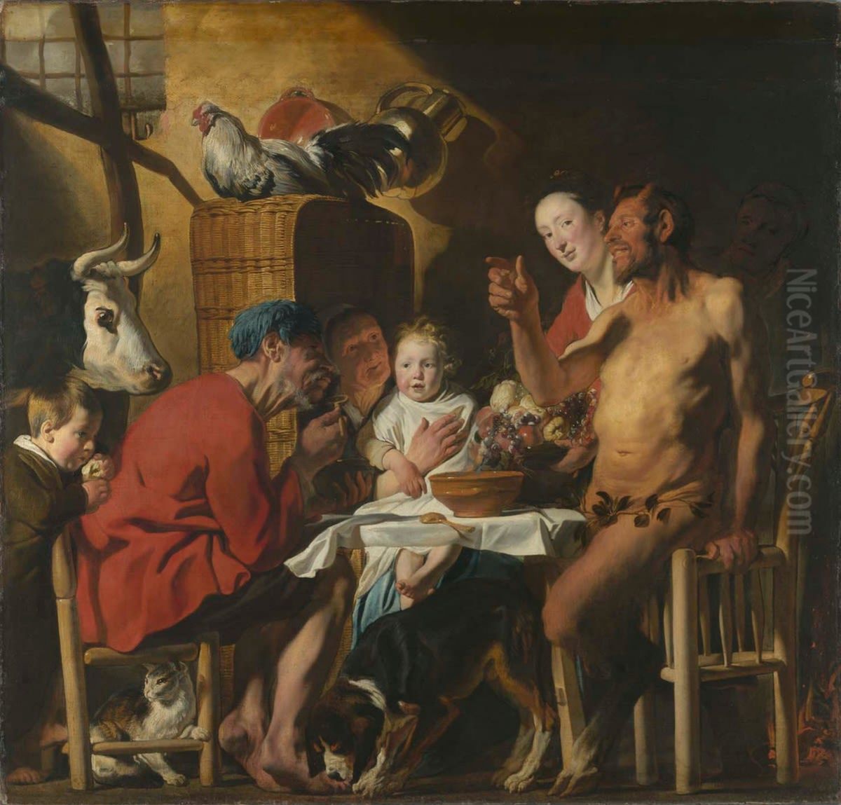 Satyr at the Peasant's House Oil Painting by Jacob Jordaens