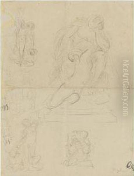 Three Sheets Of Studies, Including An Annunciation And Studies For
A Sculpture Depicting Count Ugolino Oil Painting by Jean-Baptiste Carpeaux