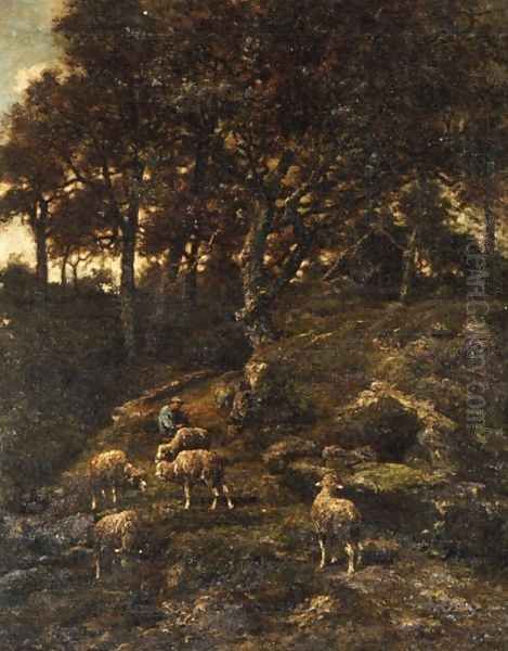 Shepherd and his Flock Oil Painting by Charles Emile Jacque