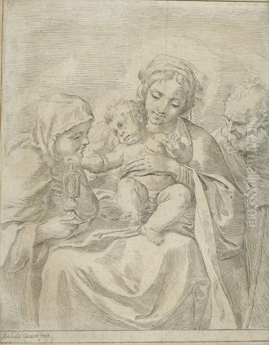 Heilige Familie Mit Der Hl. Clara
 Von Assisi. Oil Painting by Annibale Carracci