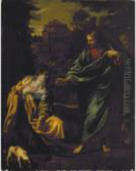 Christ And The Woman Of Canaan Oil Painting by Annibale Carracci