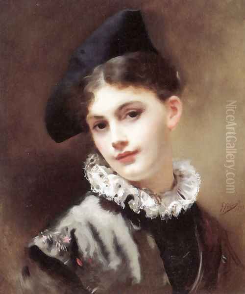 A Coquettish Smile Oil Painting by Jacquet Gustave