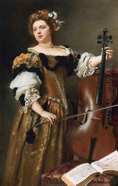 The Cello Player Oil Painting by Jacquet Gustave