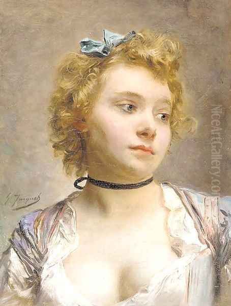 Portrait of the artist's wife Oil Painting by Jacquet Gustave